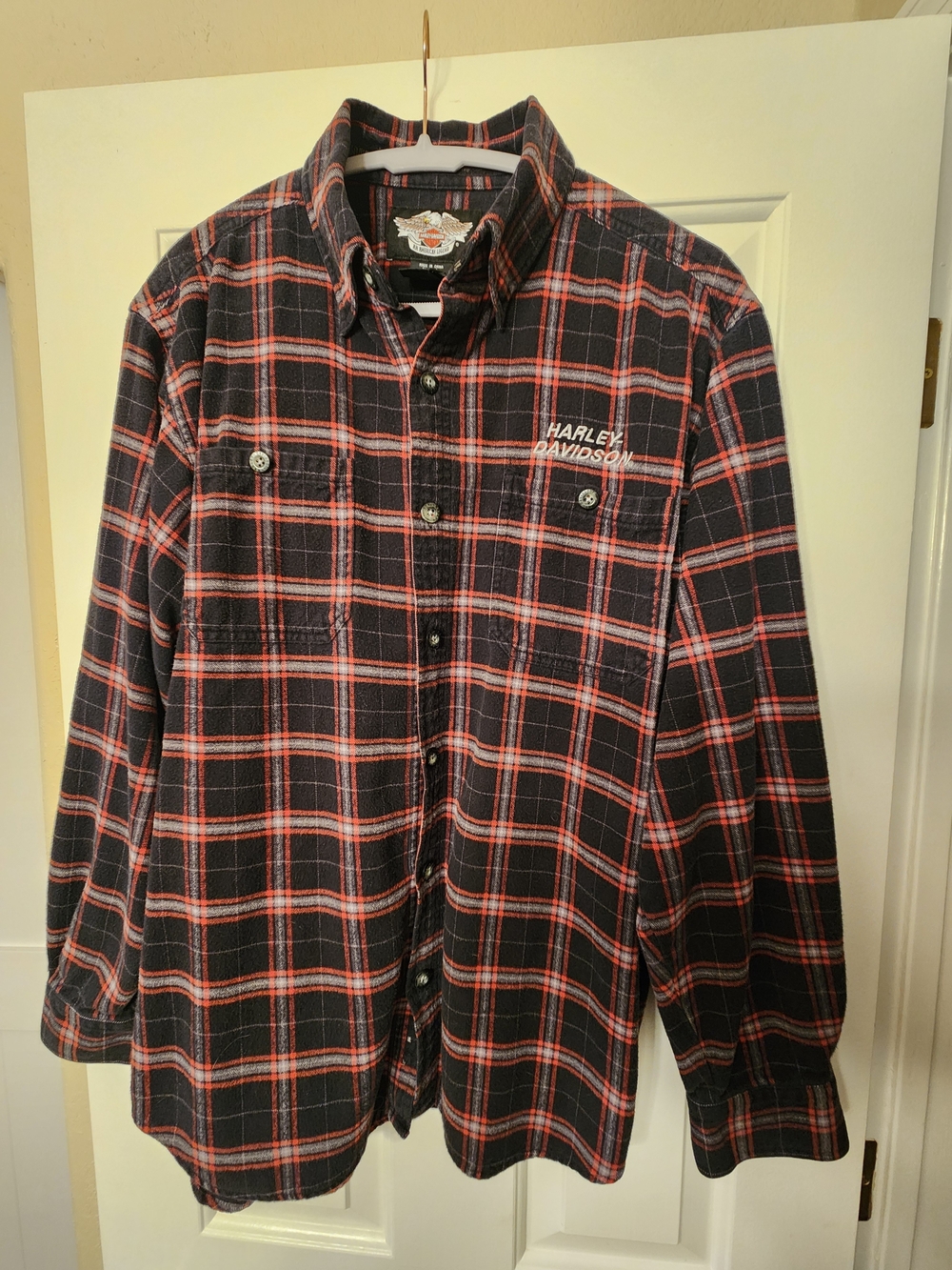 Harley-Davidson Black & Red Plaid Button-Down Flannel Large Classic!!